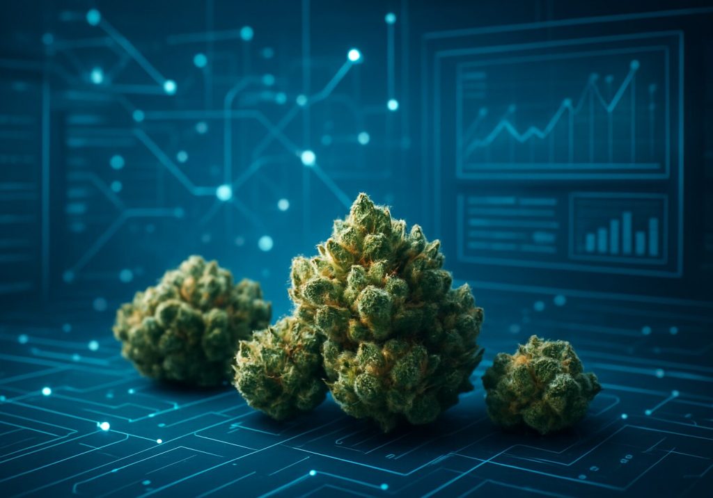 cannabis buds on a digital background