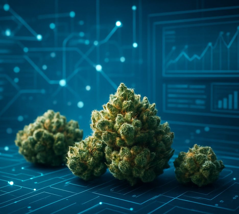 cannabis buds on a digital background