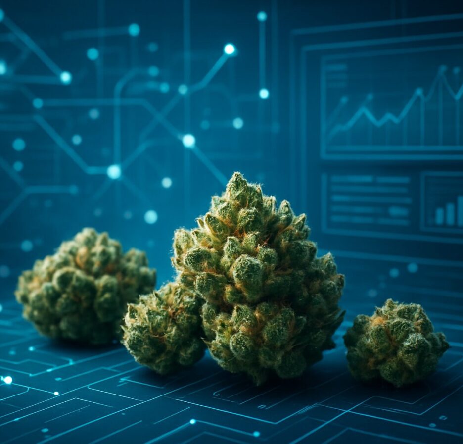 cannabis buds on a digital background
